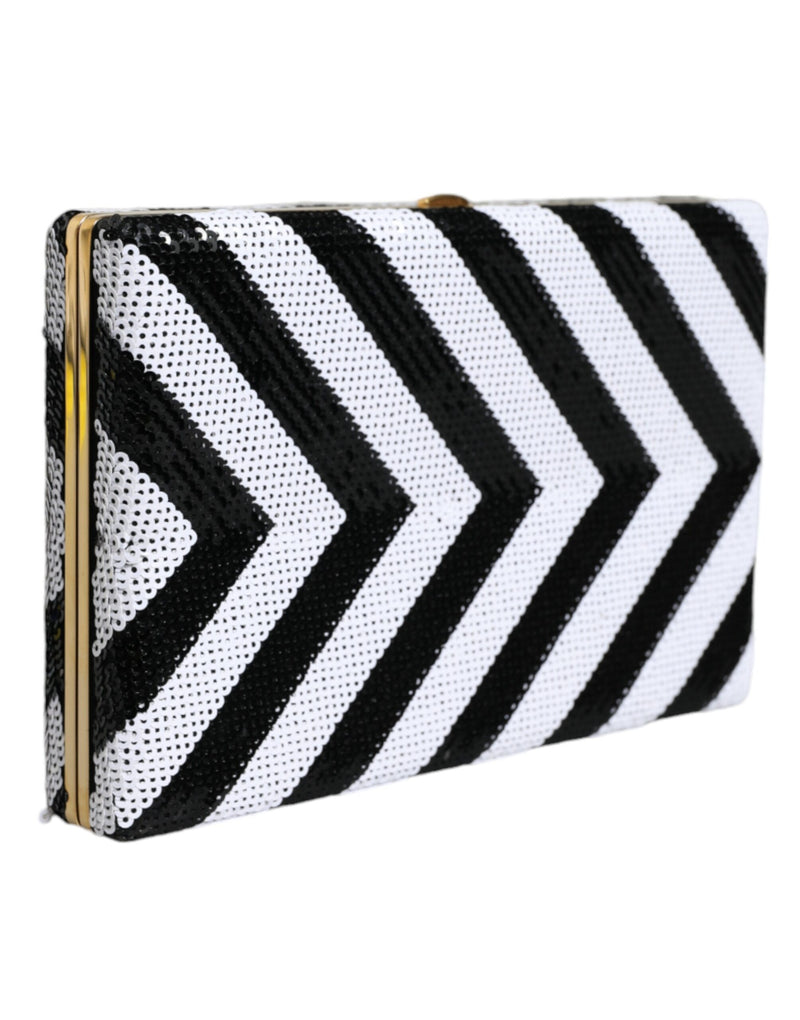 Dolce & Gabbana Black White Gold Frame Clutch Evening Purse
