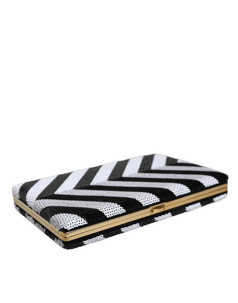 Dolce & Gabbana Black White Gold Frame Clutch Evening Purse