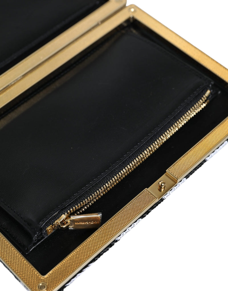 Dolce & Gabbana Black White Gold Frame Clutch Evening Purse