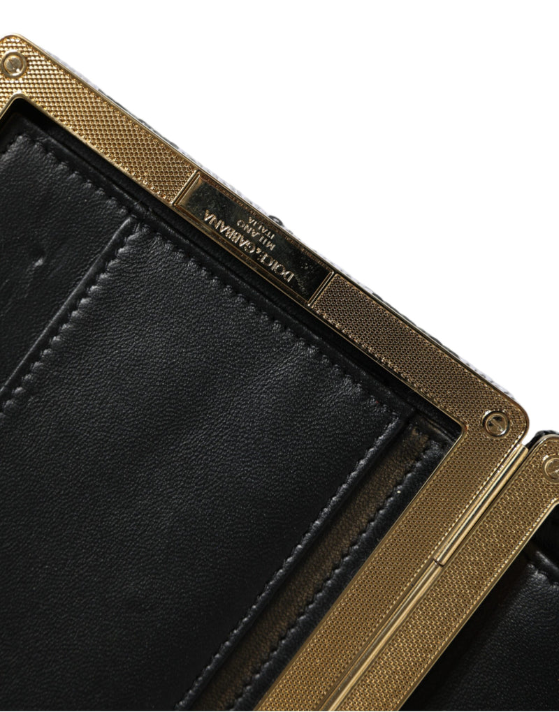 Dolce & Gabbana Black White Gold Frame Clutch Evening Purse
