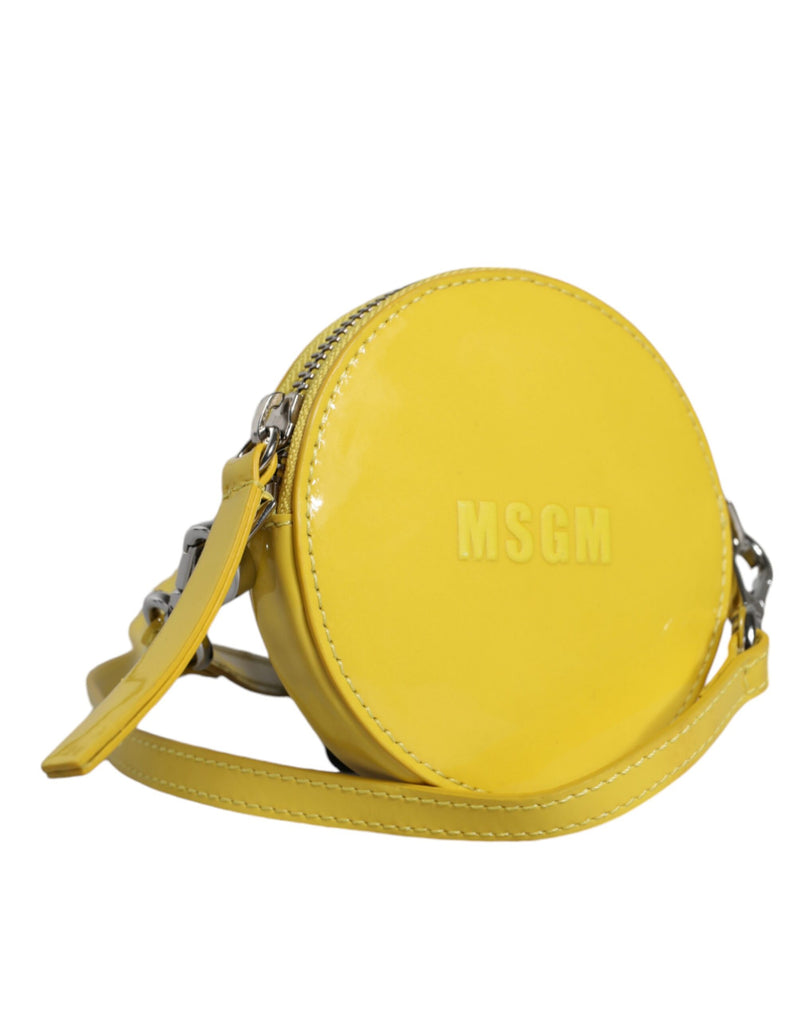 MSGM Sac Rond en Cuir Jaune avec Logo pour Femme