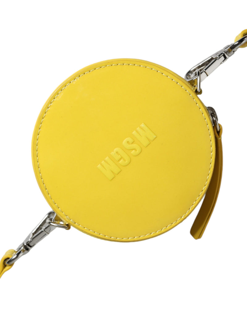MSGM Sac Rond en Cuir Jaune avec Logo pour Femme