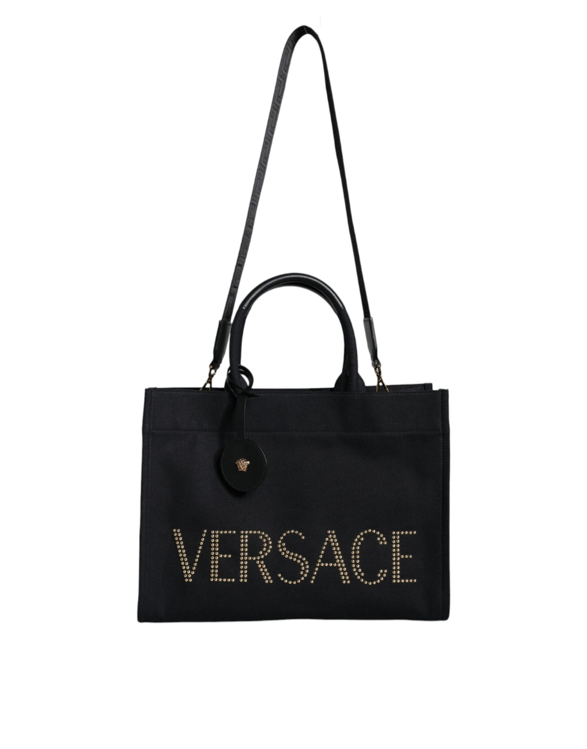 Sac à main en toile et cuir noir Versace avec logo