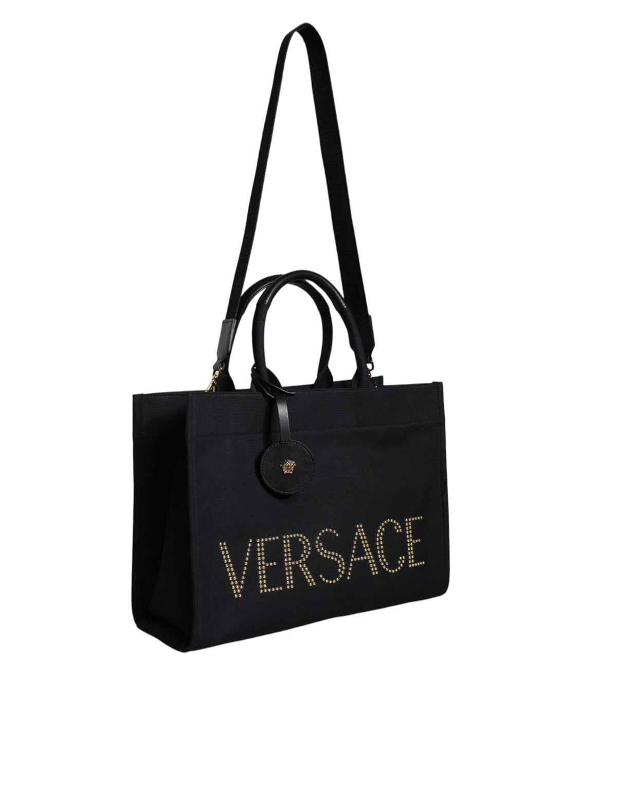 Sac à main en toile et cuir noir Versace avec logo
