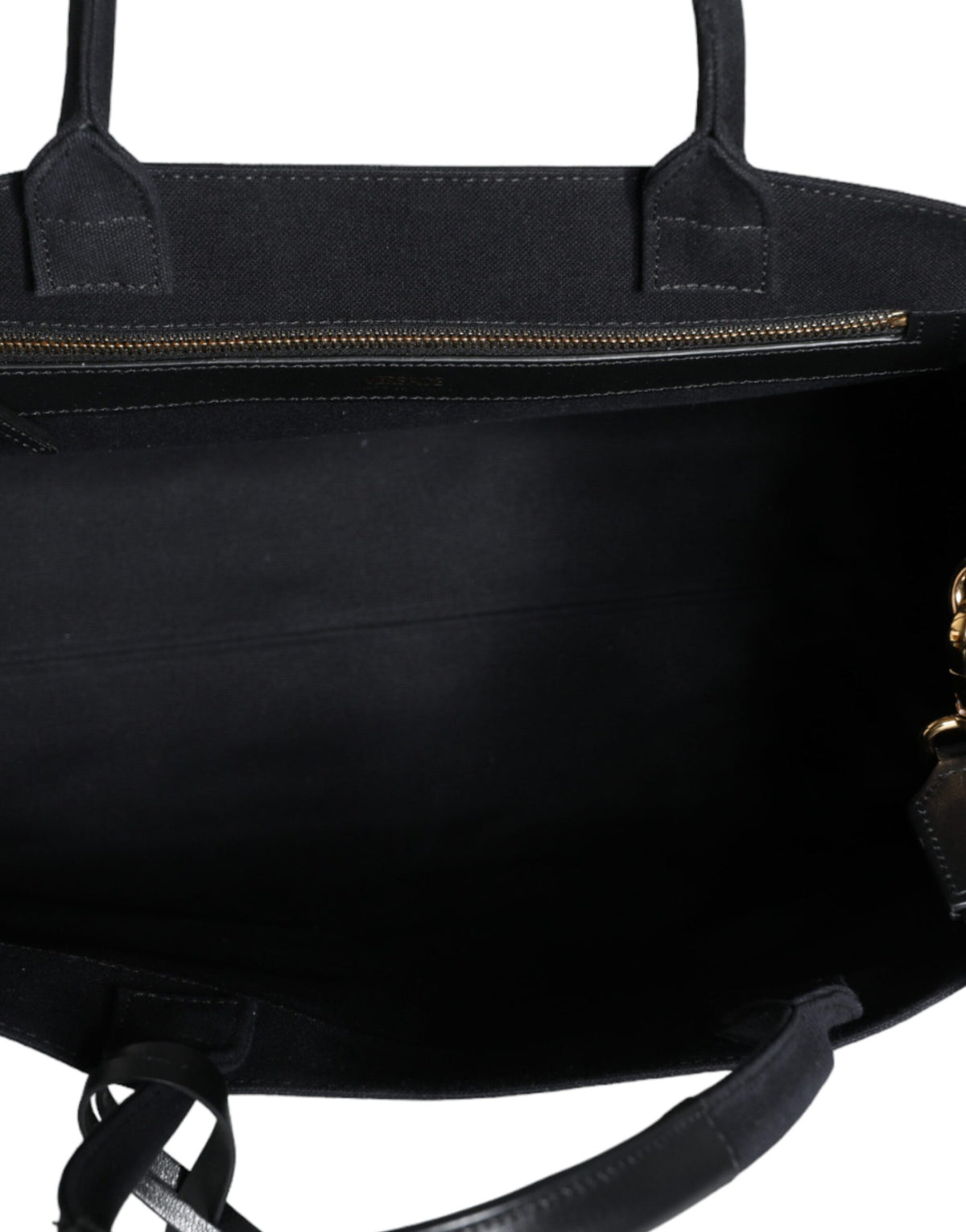 Sac à main en toile et cuir noir Versace avec logo