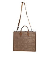 Sac à main Versace en cuir jacquard marron avec logo