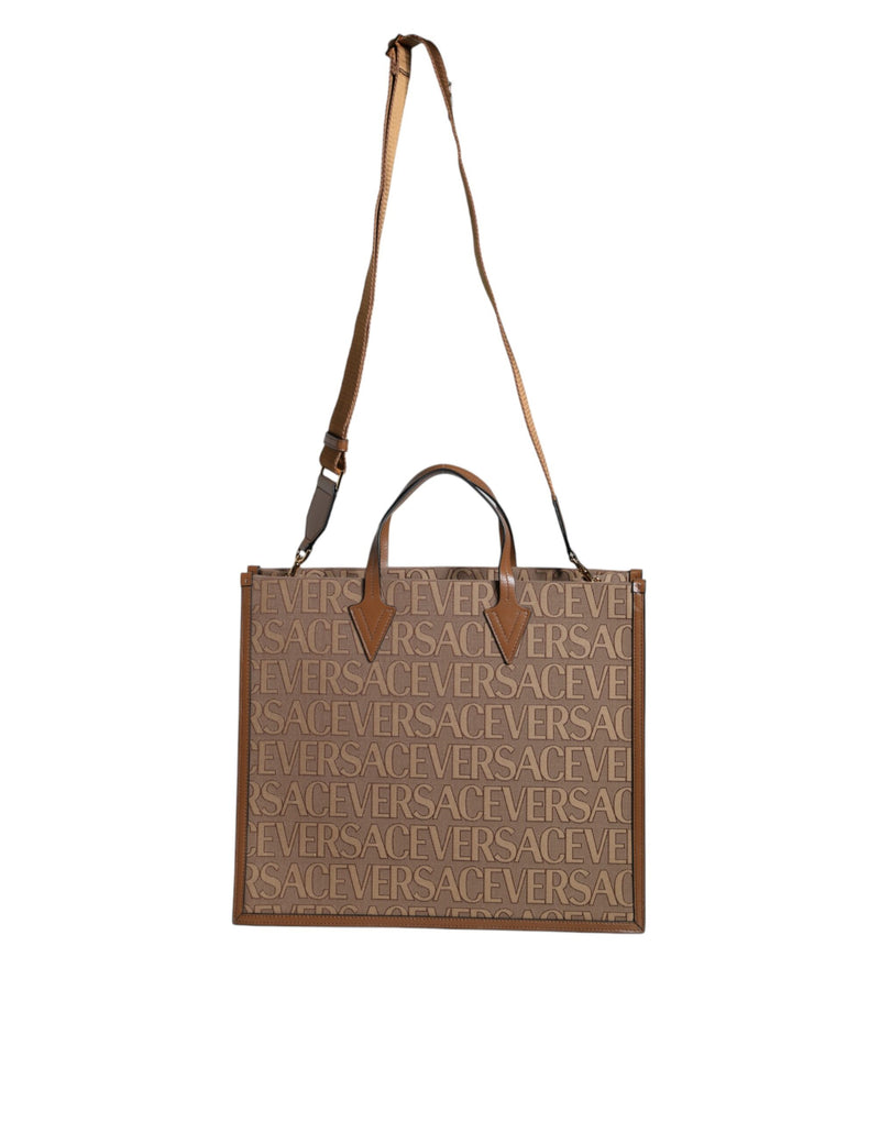 Sac à main Versace en cuir jacquard marron avec logo