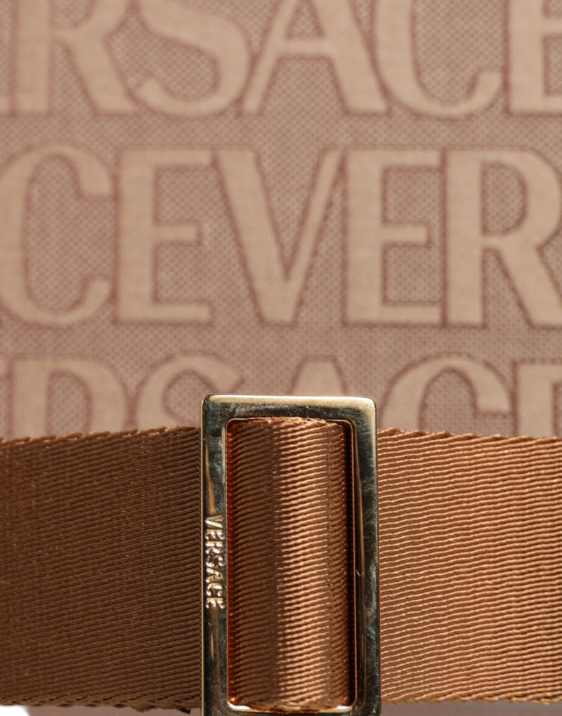 Sac à main Versace en cuir jacquard marron avec logo