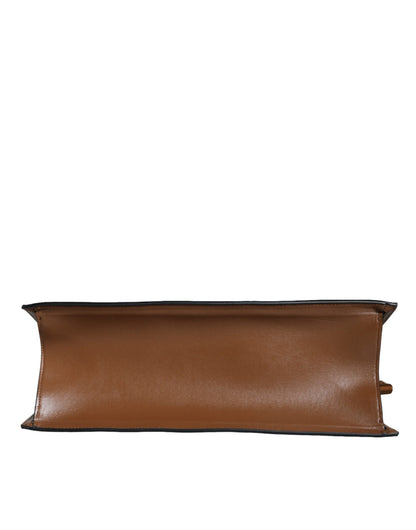 Versace Bruine Jacquard Leren Crossbody Tote Bag met Handvat en Logo