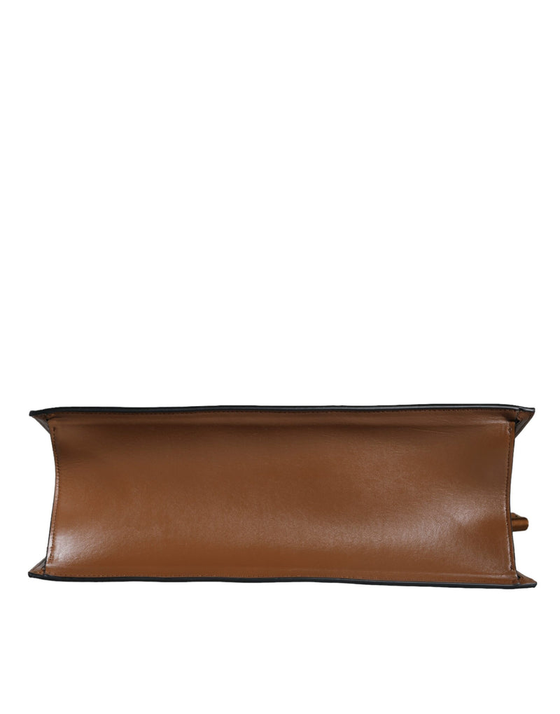 Sac à main Versace en cuir jacquard marron avec logo