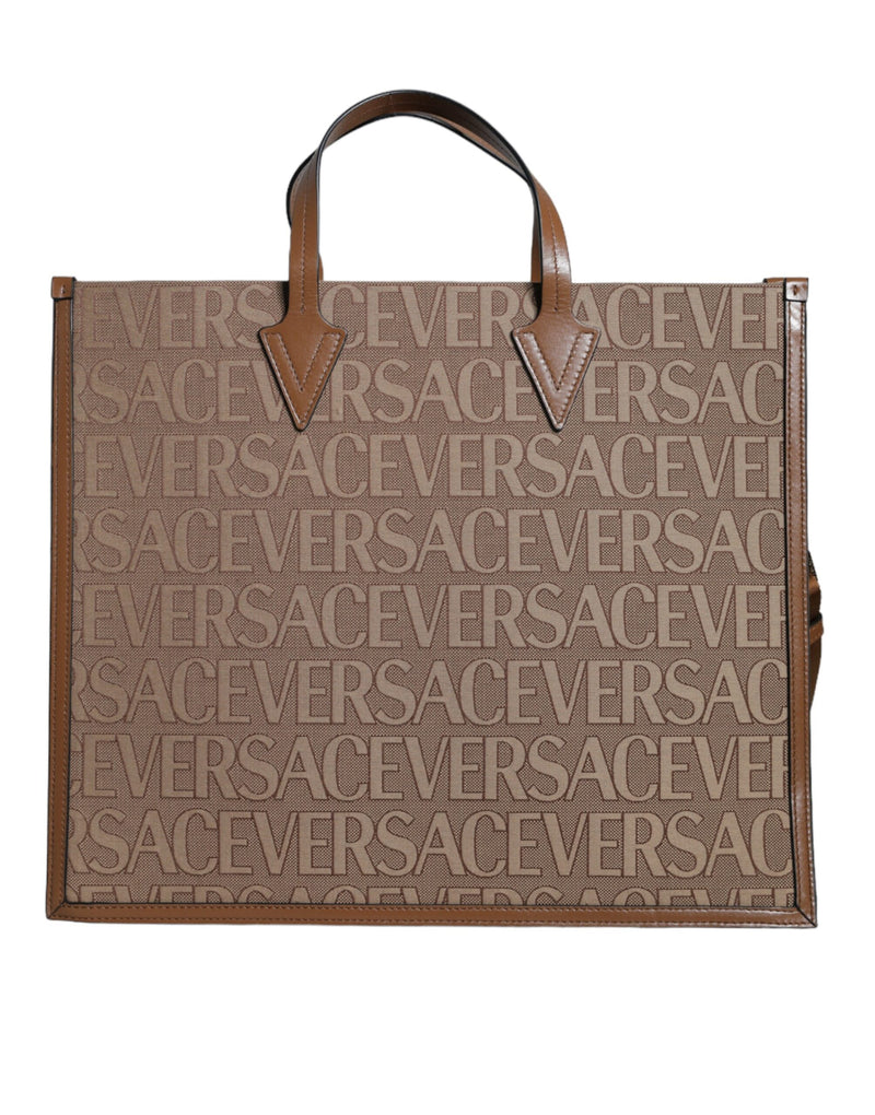 Sac à main Versace en cuir jacquard marron avec logo