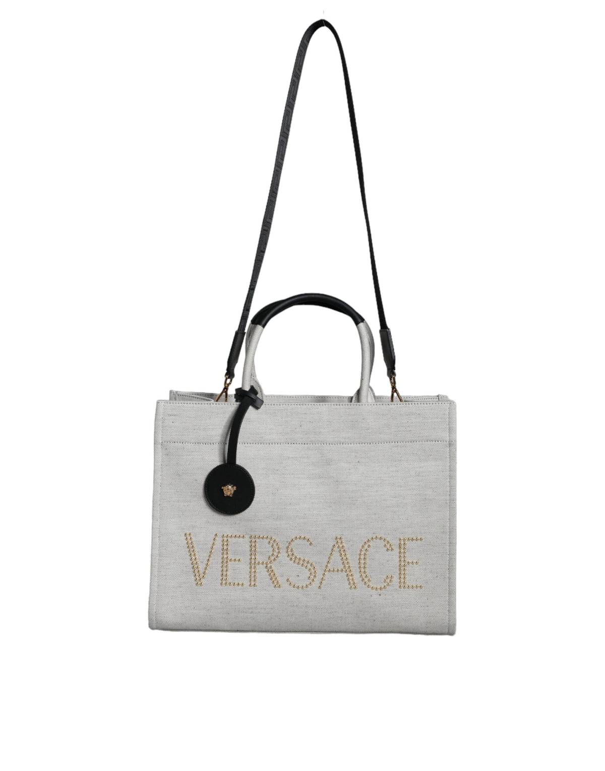 Sac à main en toile et cuir blanc Versace - Modèle logo