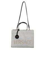 Sac à main en toile et cuir blanc Versace - Modèle logo
