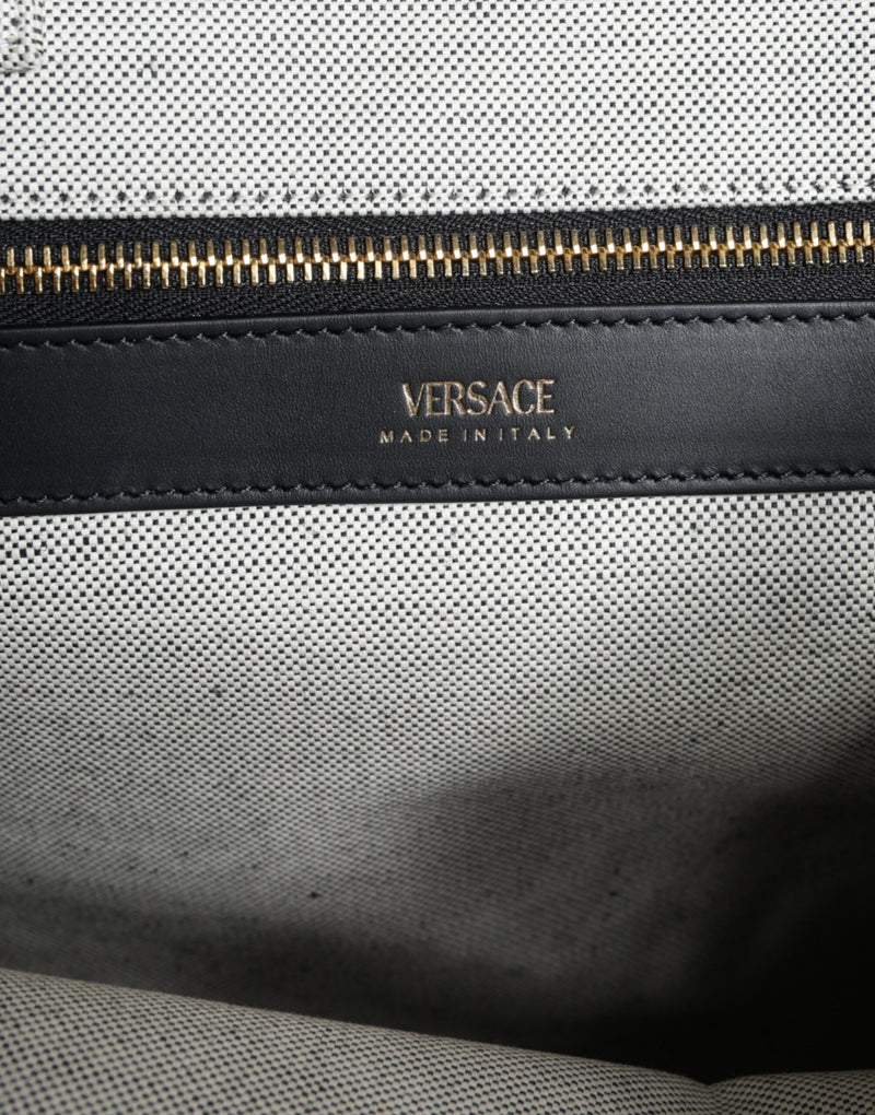 Sac à main en toile et cuir blanc Versace - Modèle logo