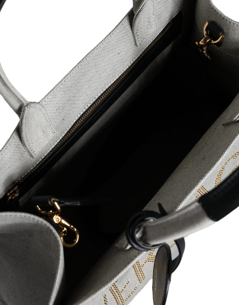 Sac à main en toile et cuir blanc Versace - Modèle logo