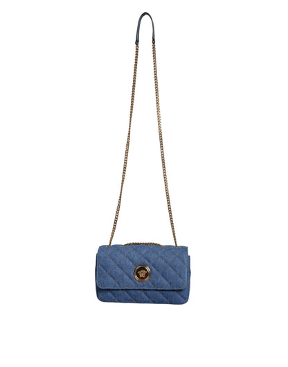 Versace Blauwe Gewatteerde Denim Leren Crossbody Schoudertas