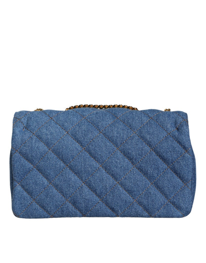 Versace Blauwe Gewatteerde Denim Leren Crossbody Schoudertas