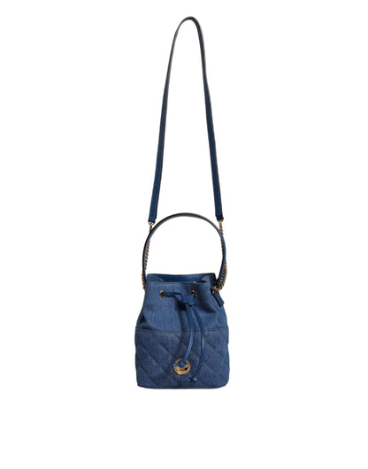 Versace Blauwe Gewatteerde Denim Leren Crossbody Schoudertas