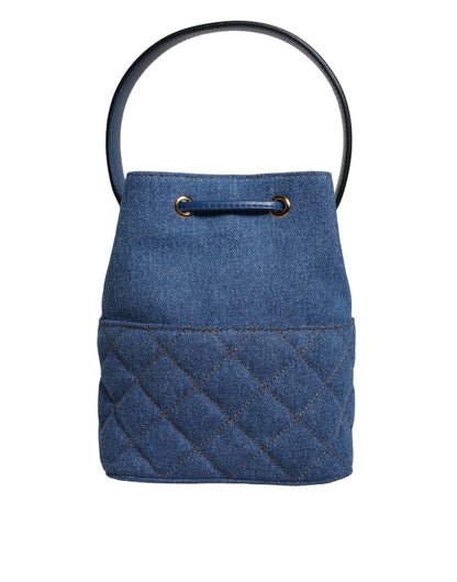 Versace Blauwe Gewatteerde Denim Leren Crossbody Schoudertas