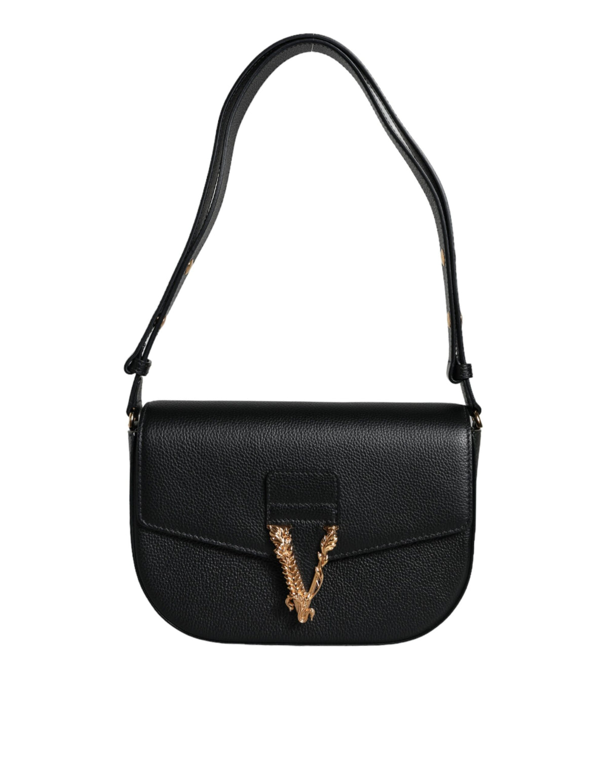 Sac à bandoulière en cuir grainé noir Versace