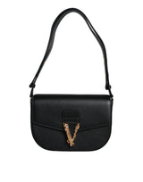 Sac à bandoulière en cuir grainé noir Versace