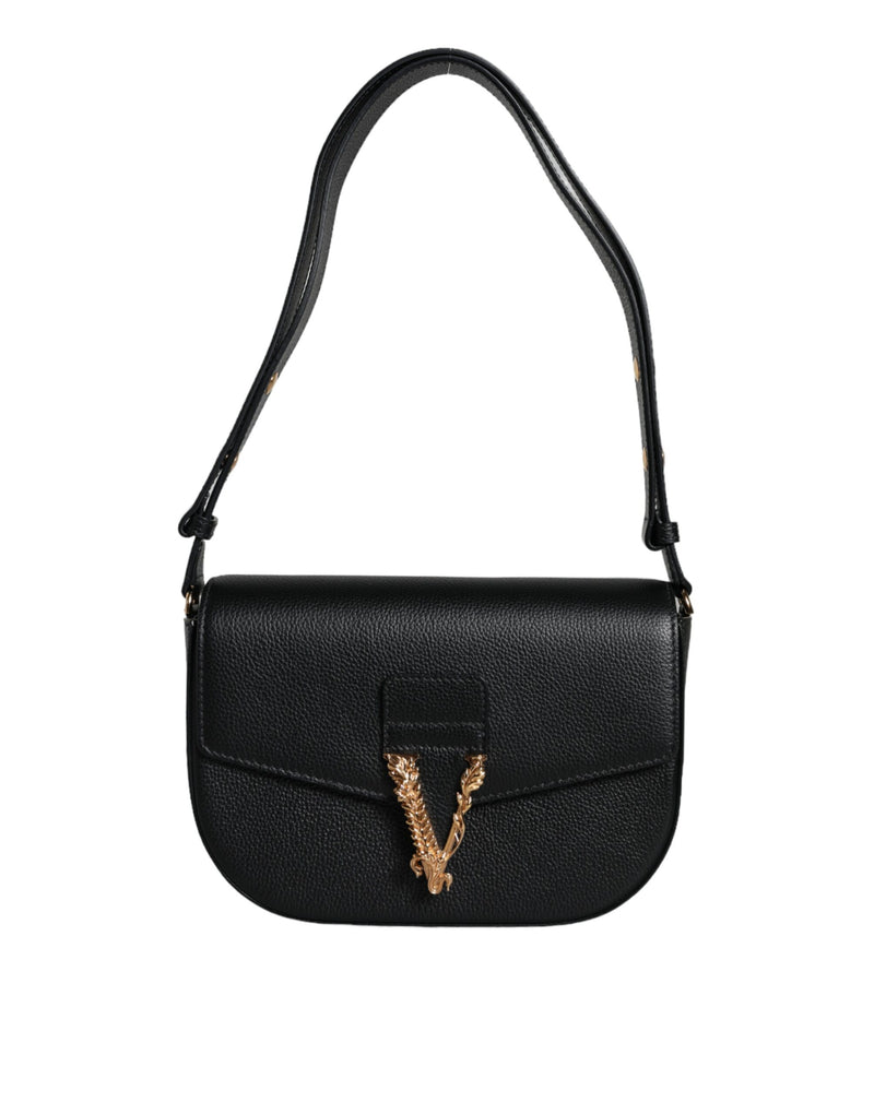 Sac à bandoulière en cuir grainé noir Versace