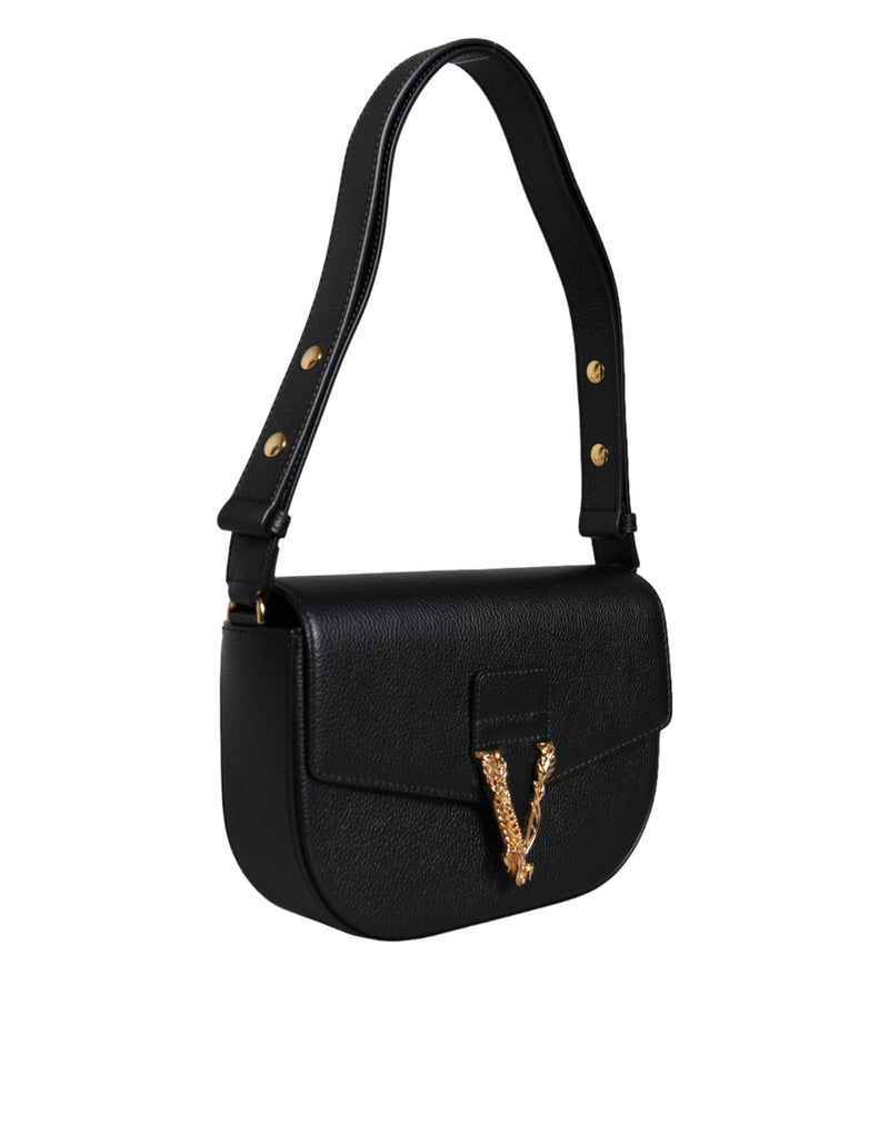 Sac à bandoulière en cuir grainé noir Versace