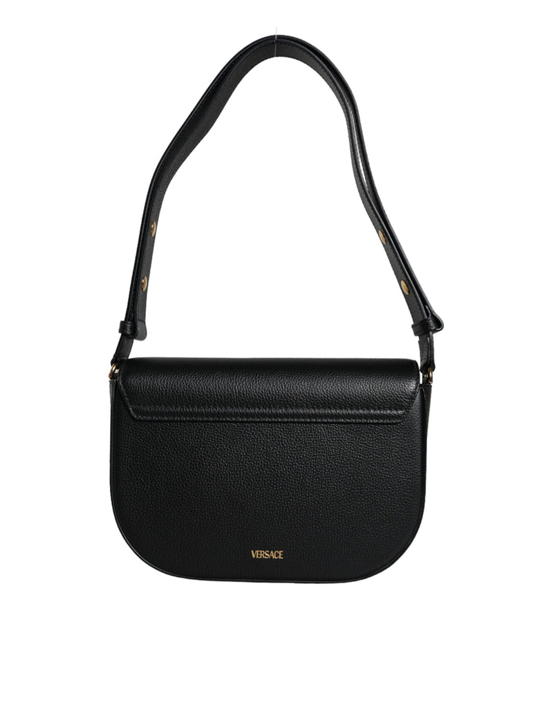 Sac à bandoulière en cuir grainé noir Versace