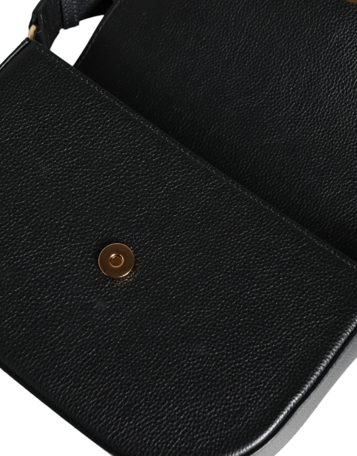 Sac à bandoulière en cuir grainé noir Versace