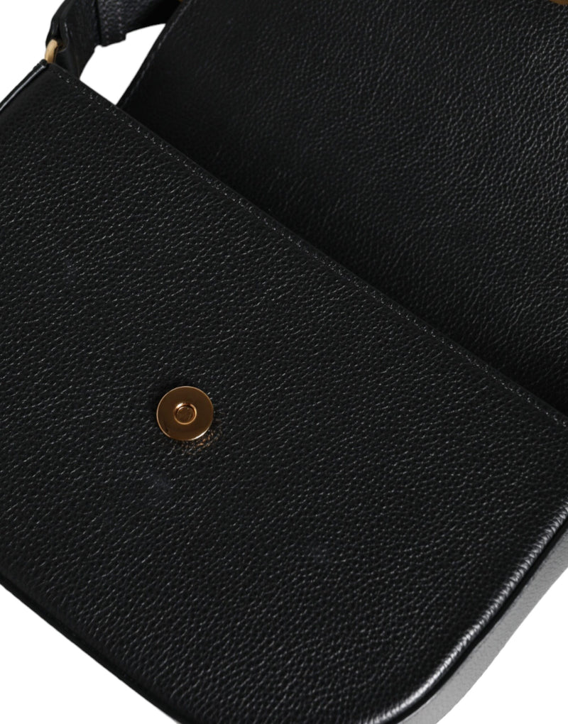 Sac à bandoulière en cuir grainé noir Versace