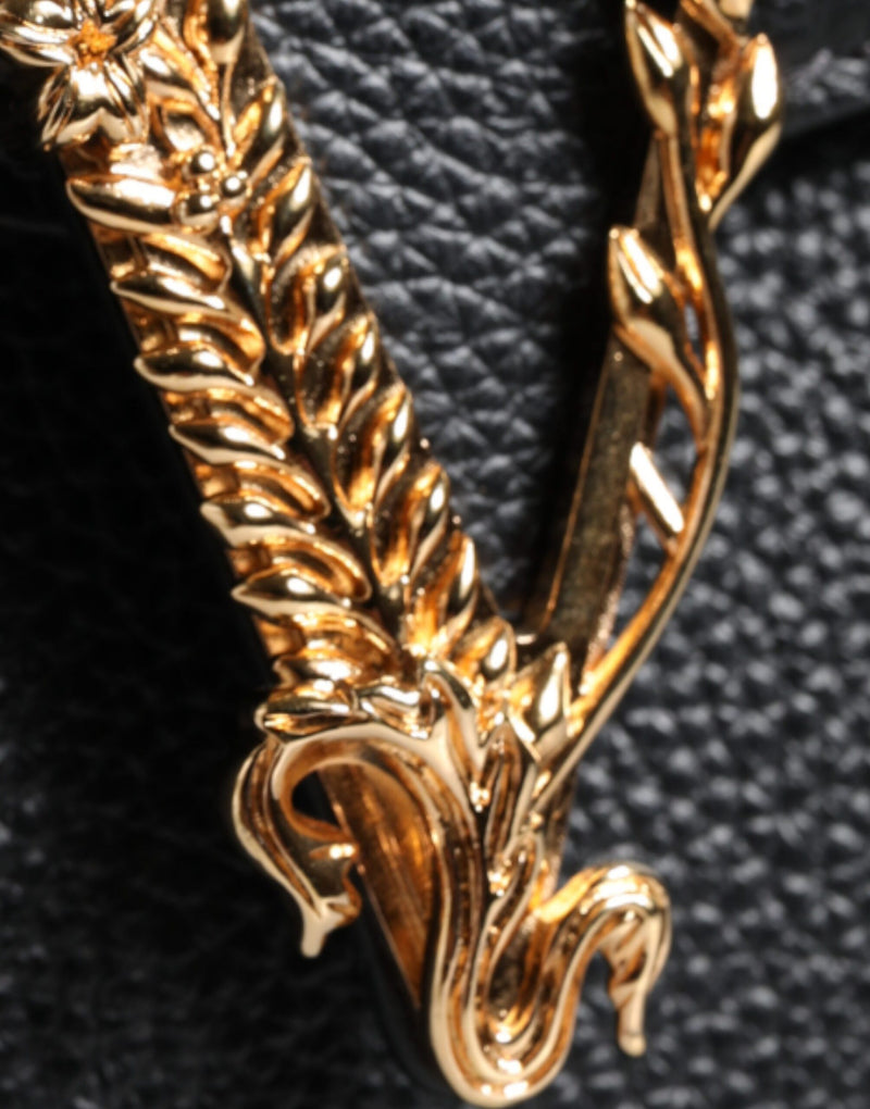 Sac à bandoulière en cuir grainé noir Versace