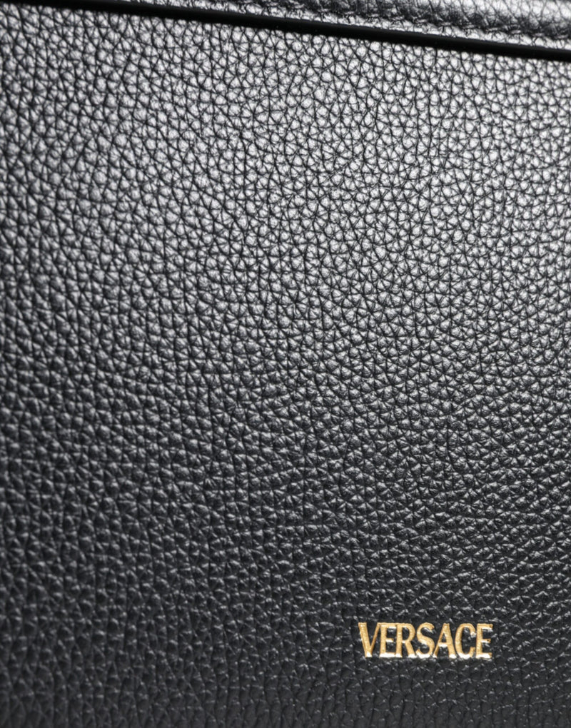 Sac à bandoulière en cuir grainé noir Versace