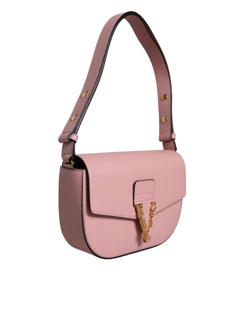 Sac à bandoulière Versace en cuir grainé rose avec logo