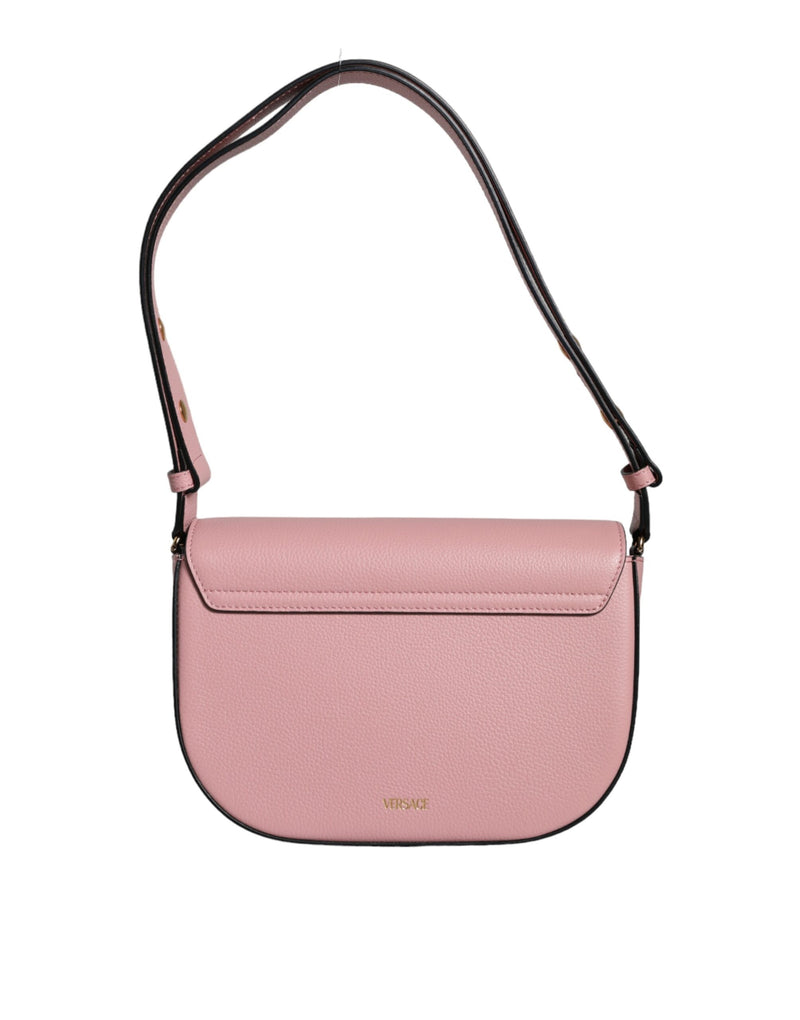 Sac à bandoulière Versace en cuir grainé rose avec logo