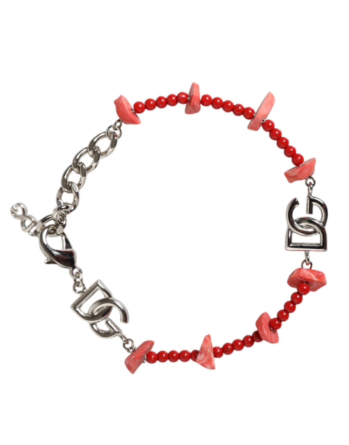 Dolce & Gabbana zilverkleurige DG-logo-kettingarmband met kralen van messing