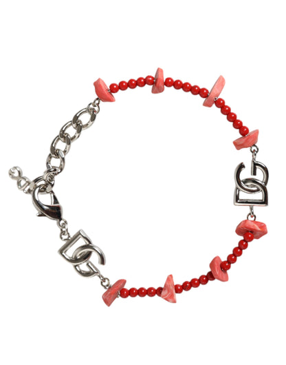 Dolce & Gabbana zilverkleurige DG-logo-kettingarmband met kralen van messing