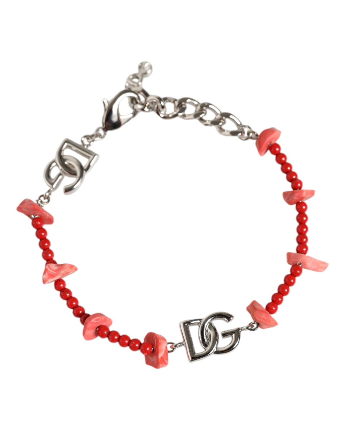 Dolce & Gabbana zilverkleurige DG-logo-kettingarmband met kralen van messing