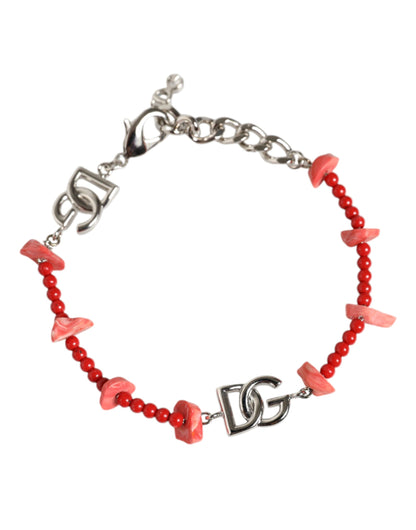 Dolce & Gabbana zilverkleurige DG-logo-kettingarmband met kralen van messing