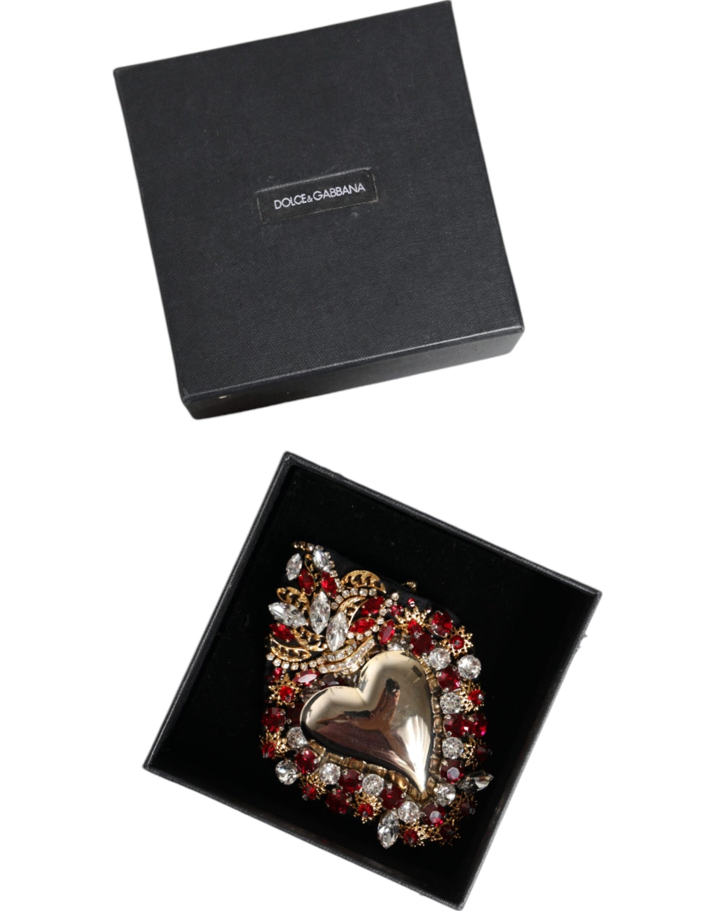 Dolce & Gabbana Gouden Messing Sacred Heart Kristal Versierde Broche