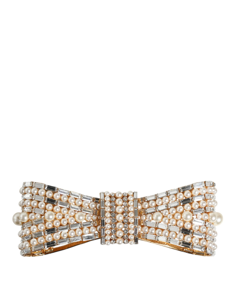 Dolce & Gabbana Broche en Cristal et Perles Fausses en Laiton Doré