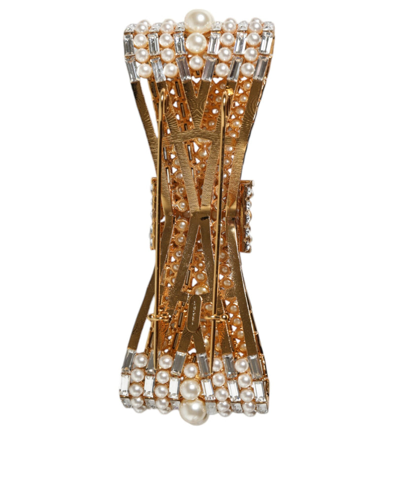 Dolce & Gabbana Broche en Cristal et Perles Fausses en Laiton Doré