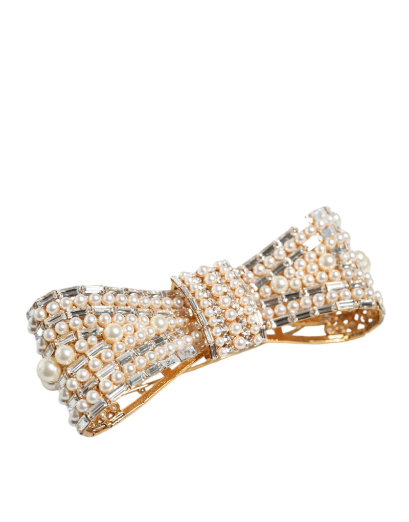 Dolce & Gabbana Broche en Cristal et Perles Fausses en Laiton Doré