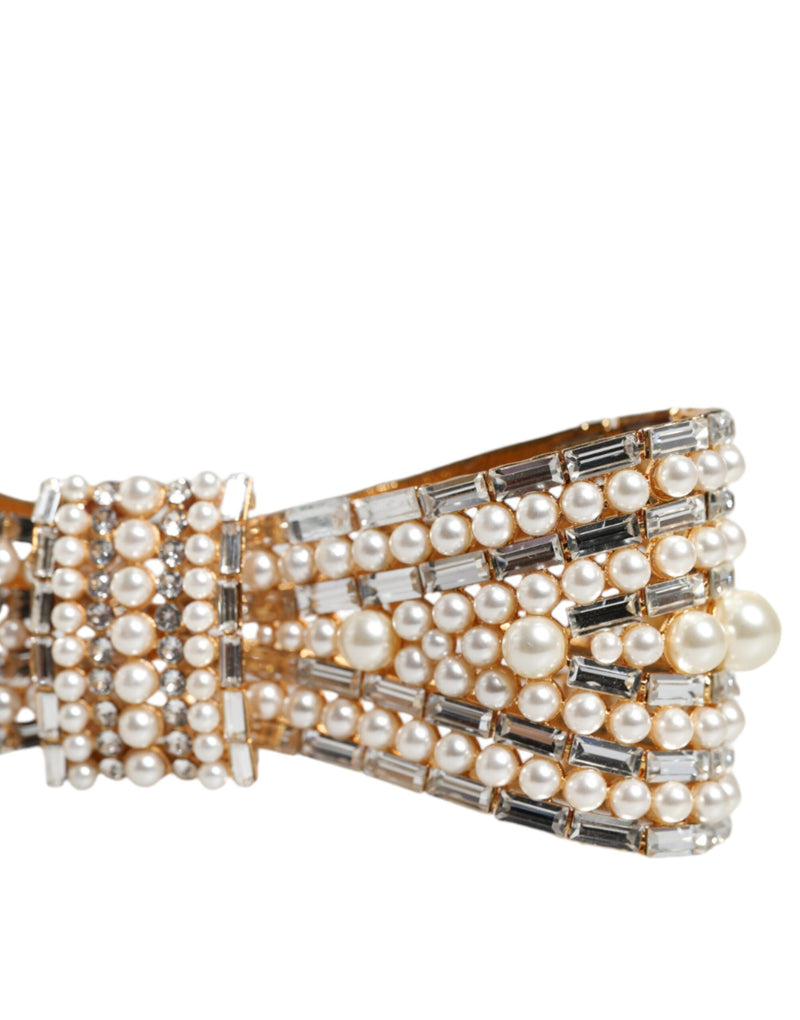 Dolce & Gabbana Broche en Cristal et Perles Fausses en Laiton Doré