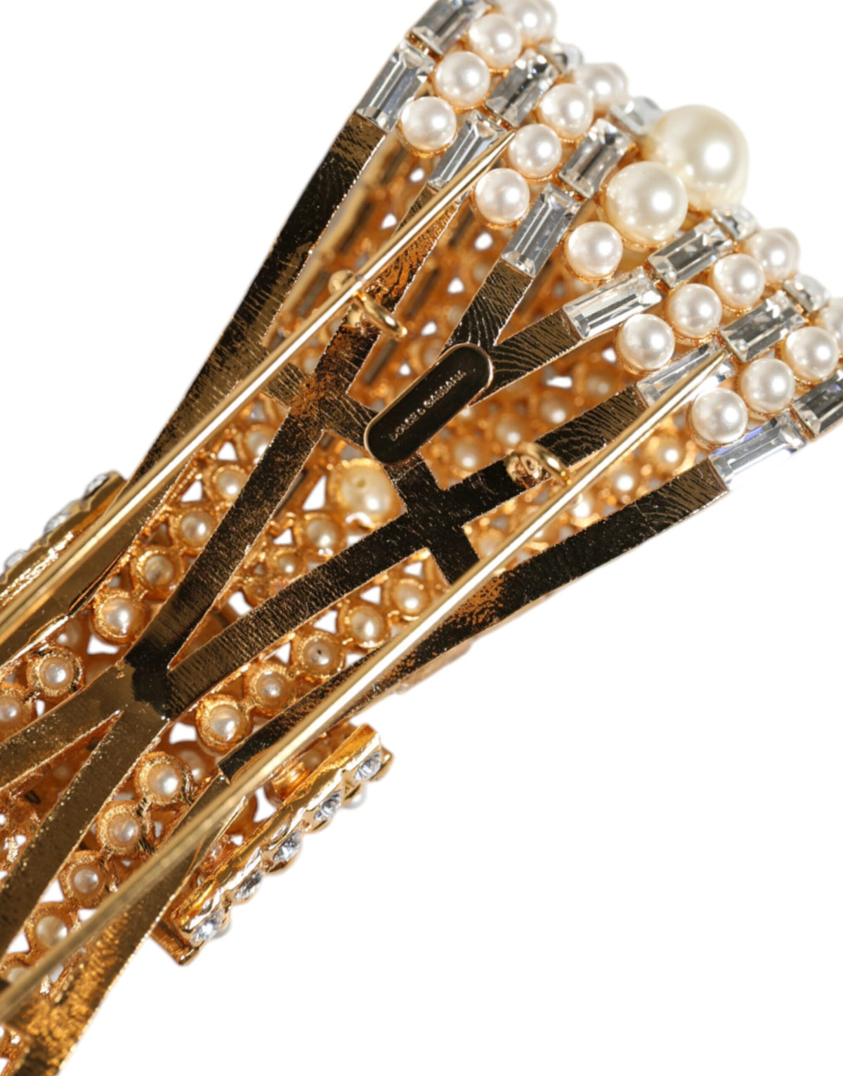 Dolce & Gabbana Broche en Cristal et Perles Fausses en Laiton Doré