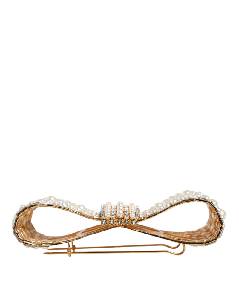 Dolce & Gabbana Broche en Cristal et Perles Fausses en Laiton Doré