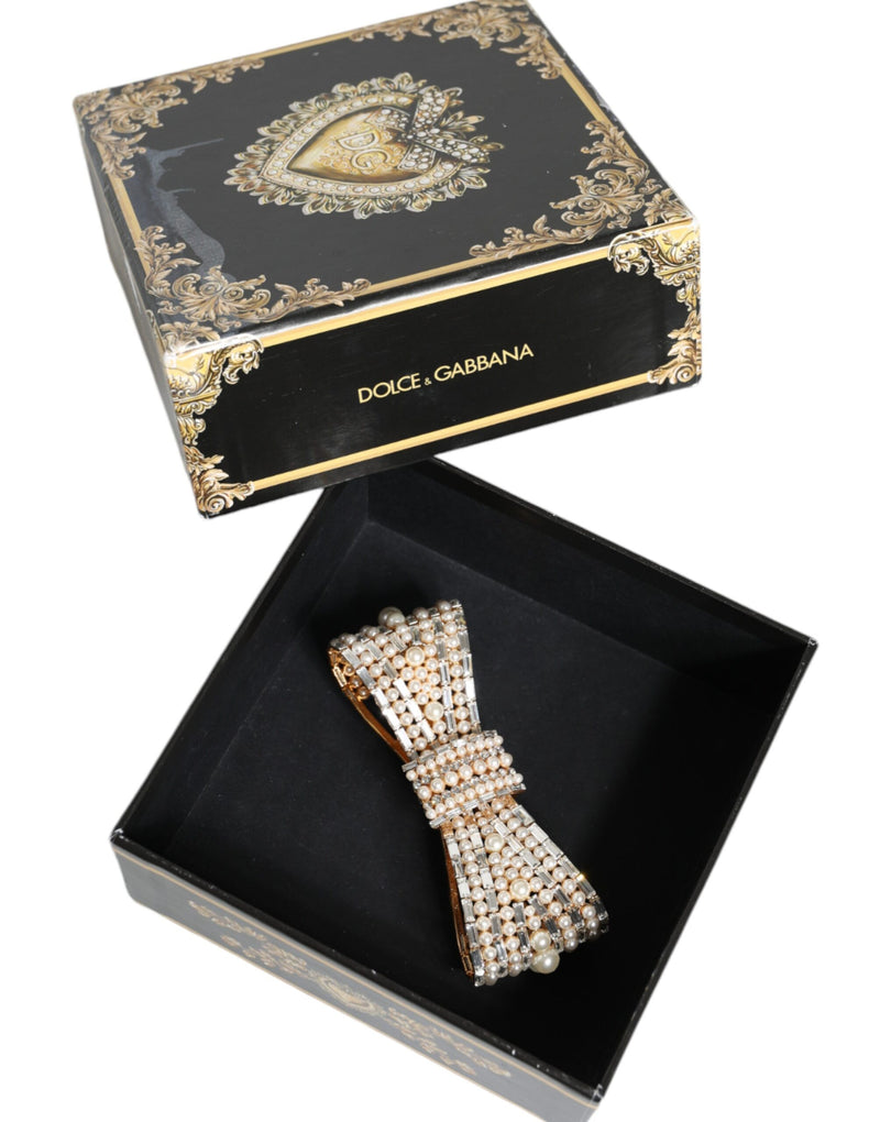 Dolce & Gabbana Broche en Cristal et Perles Fausses en Laiton Doré
