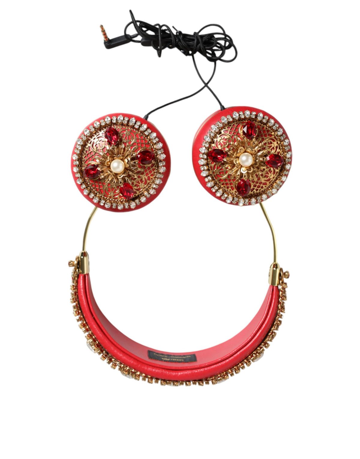 Dolce & Gabbana Red Nappa Leather Floral Crystal Headphones