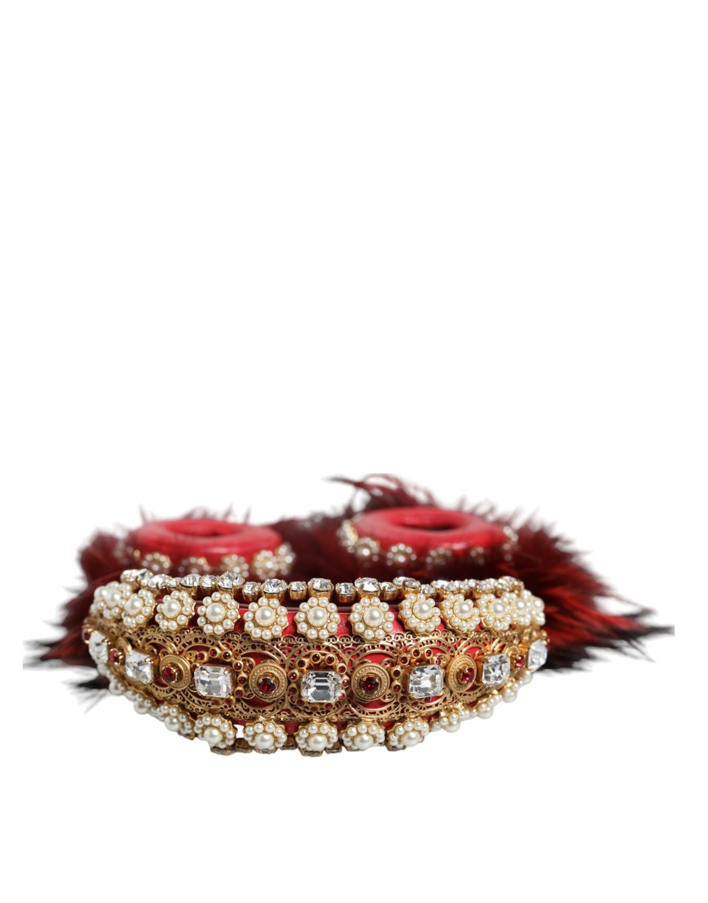 Casque audio auxiliaire Dolce & Gabbana en fourrure de cristal rouge et or