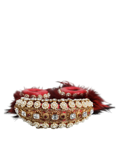 Casque audio auxiliaire Dolce & Gabbana en fourrure de cristal rouge et or