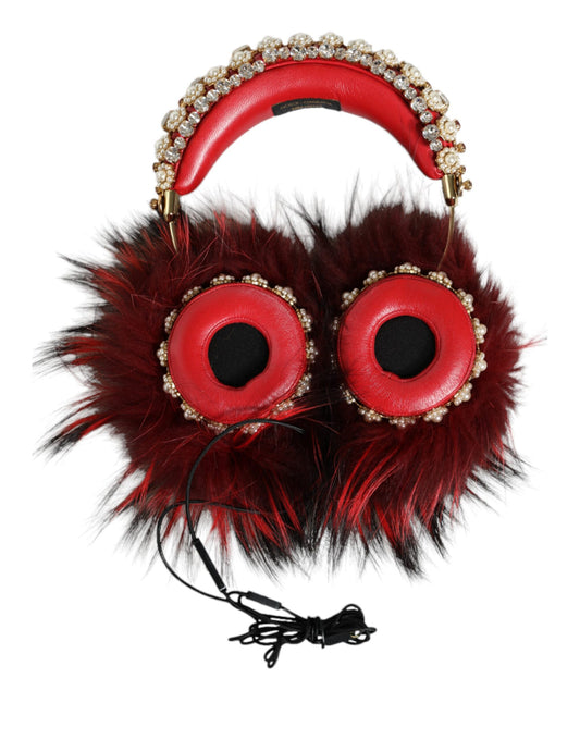 Casque audio auxiliaire Dolce & Gabbana en fourrure de cristal rouge et or